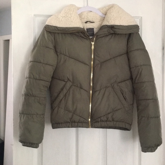 Primark Jackets & Coats | Size 2 Green W Cream Puffer